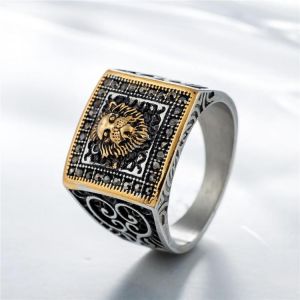REZEX Vintage Diamond Lion Head Men's Stainless Ring With Case