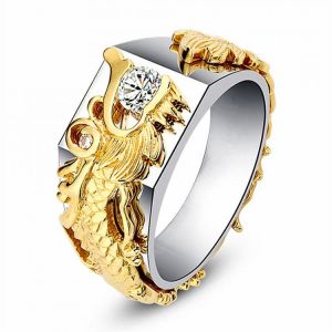 Luxury Gold Dragon Men Ring 18k Gold Plated Diamond Rings For Men