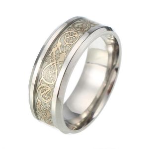 Fashion Luminous Stainless Steel Finger Ring Dragon Pattern Punk Gift for Men