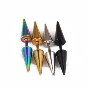 Fashion Men's Dangle Earrings Cone Gold Black Titanium Steel Earring Accessories for Men