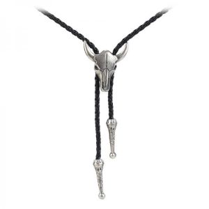 Punk Zinc Alloy Ox Head Skull Necklace Men's Adjustable Lariat Leather Clothing Accessory