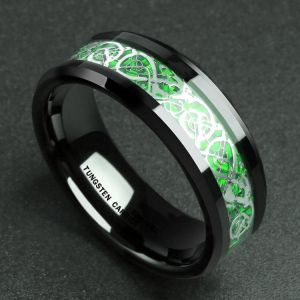 Ethnic Solid Carbon Fiber Finger Rings Vintage Red Dragon Pattern Finger Ring Jewelry For men