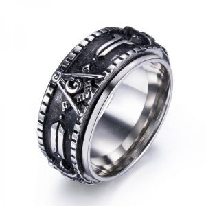 Ethnic Masonic Pattern Stainless Steel Finger Rings Vintage Rotatable Ring Fashion Jewerly For Men