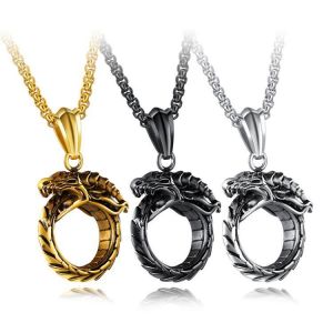 Retro Men's Pendant Titanium Steel Ouroboros Bite Tail Dragon Eternity  Men Necklace