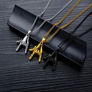 Retro Hip Hop Titanium Steel Punk Rock Gesture Pendant Necklace
