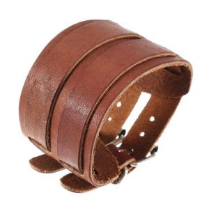 Men Punk Leather Bracelet Wristband Cuff Bangle 2 Layer