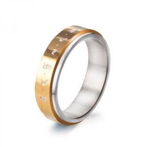 Men's Rotatable Ring Titanium Steel Buddhist Gold Tone Mantra Pattern Spinner Lucky Ring
