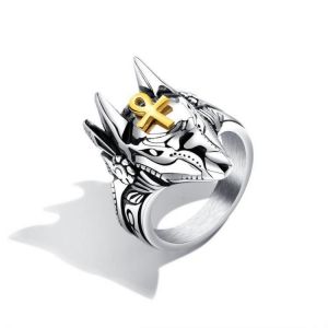 Punk Finger Ring Titanium Steel Cross Anubis Head Portrait Finger Rings Accessories Jewelry for Men