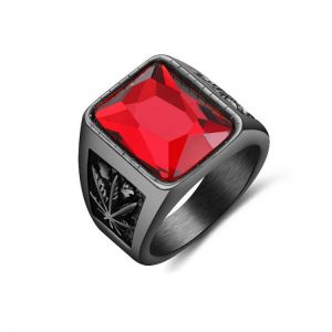 Personality Infertile Stainless Steel 316L Glass Stone Maple Leaf Ring