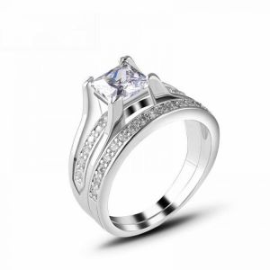 Luxury Geometric Square Diamond Couple Rings High-grade Zircon Ring