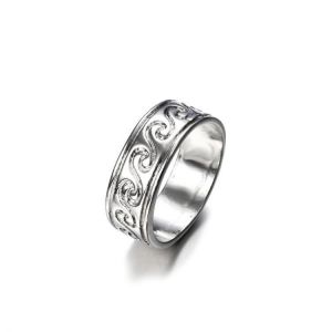 Vinatge Finger Ring Antique Silver Simple Engraved Pattern Wave Rings Ethnic Jewelry for Women Men