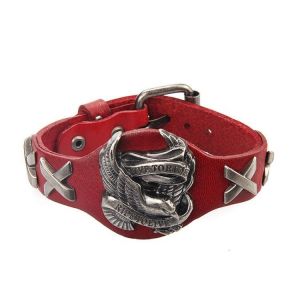 shopping תכשיטים לגבר Punk Genuine Leather Wrap Wristband Bangle Alloy Eagle Bracelet for Men Women