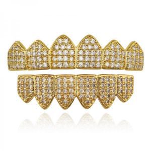 shopping תכשיטים לגבר Gold-plated Diamond Braces Geometric Rhinestone Metal Denture Grillz Teeth Jewelry