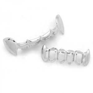 4 Colors Halloween Vampire Canine Denture Kit Hollow Metal Geometric Denture Grillz Teeth Jewelry Set