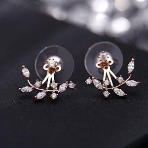 shopping תכשיטים לאישה 925 Silver Needle Leaves Cubic Zircon Crystal Stud Earrings For Women