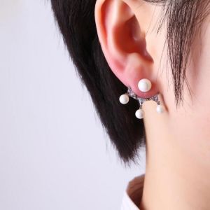 shopping תכשיטים לאישה Luxury 925 Sterling Silver Dazzling Zirconia Pearl Beaded Stud Earring for Women