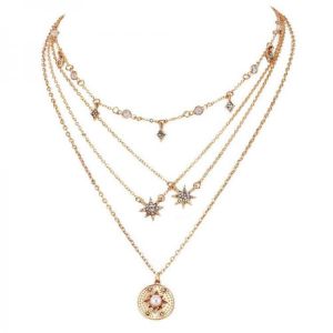Bohemian Multilayer Necklaces Round Slice Beads Stars Chain Crescent Pendant Necklace For Women