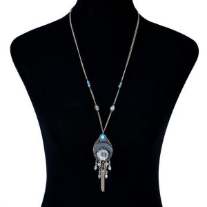 Bohemian Tassel Beaded Long Necklace Crystal Flower Pendant Women's Jewelry