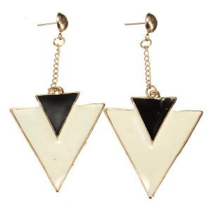 White Black Geometry Double Triangle Alloy Dangle Stud Earrings