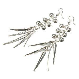 Gold Silver Beads Spike Rivet Long Tassel Ear Drop Earrings For Women