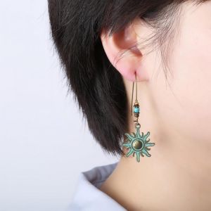 Ethnic Bronze Sun Ear Drop Earrings