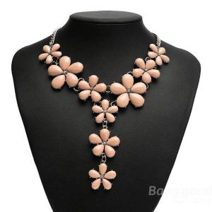 Gold Plated Chain Resin Flower Statement Choker Necklace For Women