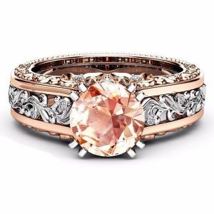 Elegant Rose Gold Pattern Hollow Copper Zircon Ring Valentine's Day Gift for Women