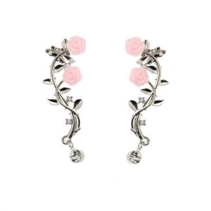 Elegant Pink Flower Womens Cuff Earring Silver Gold Color Piercing Clip Earrings