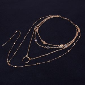 Bohemian Multilayer Moon Pendant Necklace Fashion Rhinestone Chain Charm Necklace Trendy Jewelry