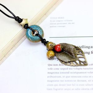Ethnic Pendant Handmade Beads Necklace Leaves Charm Necklace Vintage  Jewelry for Women