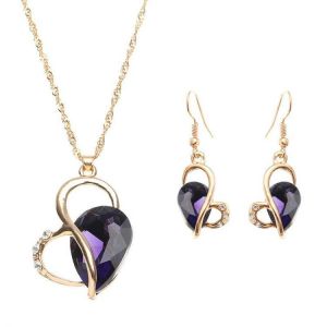 Heart Jewelry Set Water Drop Rhinestone Crystal Earrings Necklace Set Gift for Women