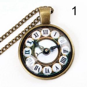 Vintage Bronze Glass Cabochon US UK Flag Watch Pendant Necklace