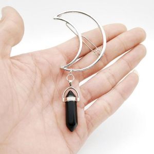 Multicolor Natural Stone Hair Clip Hollow Moon Charm Hair Accessories for Women