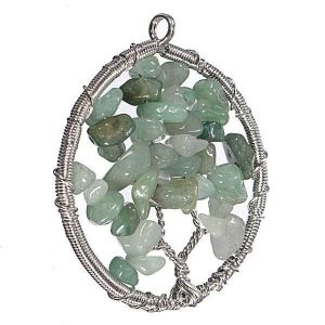 Vintage Gem Gravel Stone Tree Of Life Round Necklace Pendant
