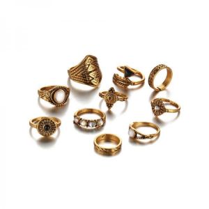 shopping תכשיטים לאישה 10 Pcs Women Vintage Gift Ring Set Rhinestones Gem Knuckle Rings Jewelry