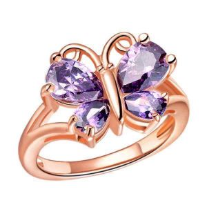 Rose Gold Platinum Plated Zircon Crystal Butterfly Finger Ring For Women