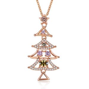 INALIS Women&#039;s Sweet Delicate Christmas Tree Colorful Zircon Necklace Gift