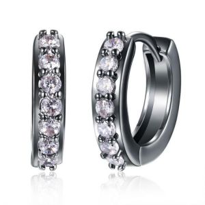 INALIS Circle Crystal Hoop Earring Gun Black Plated Anallergic Earrings for Women