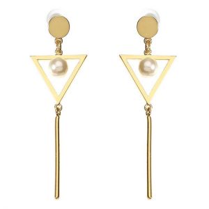 JASSY&reg; Women Elegant Pearl Earrings Anallergic 18K Gold Plated Triangle Bar Pendant Ear Stud Gift