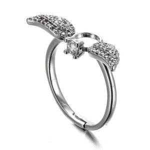 JASSY&reg; 925 Sterling Silver Ring Adjustable Women Finger Ring Sweet Zirconia Angel Wings Wedding Band