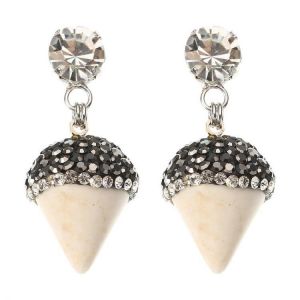 JASSY&reg; Women Fashion Earrings Platinum Plated Pine Cone Shape Pendant Gemstone Micro Inlay Ear Stud