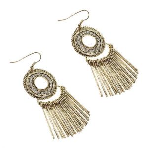 JASSY&reg; Statement 18K Gold Plated Earrings White Gemstone Inlay Tassel Pendant Ear Drop Women Jewelry