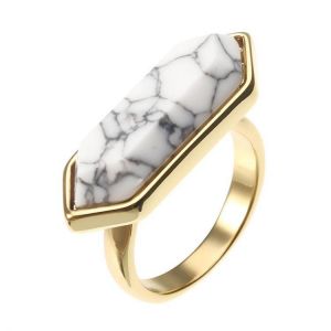 JASSY&reg; Fashion White Hexagon Turquoise Ring 18K Gold Plated Vintage Clothing Accessories