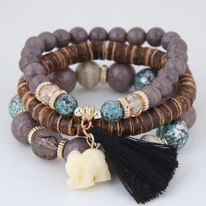 shopping תכשיטי יוקרה וסטים Bohemian Multilayer Bracelet Animal Elephant Heart Colorful Tassel Beaded Pendant Bracelet