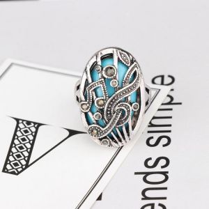 Ethnic Hollow Carve Ring Rhinestone Oval Geometric Rings