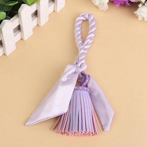 Satin Bow Tassel PU Leather Pendant Bags Keychain Ring Fine Jewelry