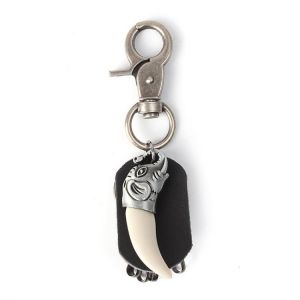 Vintage Retro Spike Elephant Leather Car Key Chain Ring