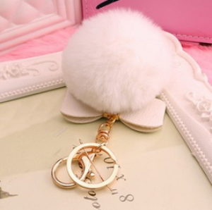 Bowknot Fur Ball Fluffy Elegant Handbag Charm Car Key Ring Keychain