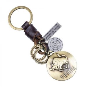 Retro Twelve constellation Woven Keychain Soft Leather Cord Keychain For Men