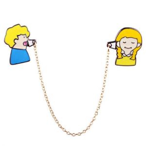 Sweet Couple Calling Metal Brooch Cute Kid Jewelry